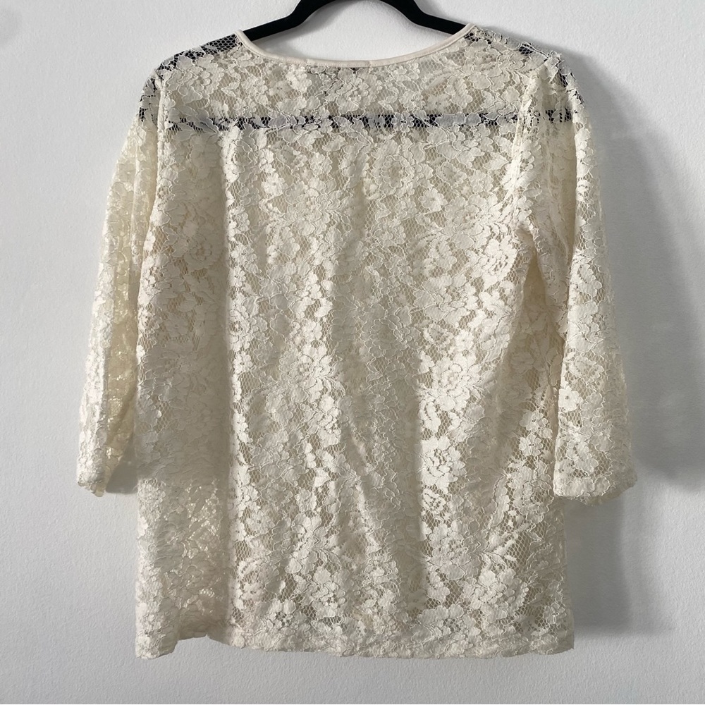 Forever21 cream mid sleeve lace top women’s size L - Picture 2 of 3